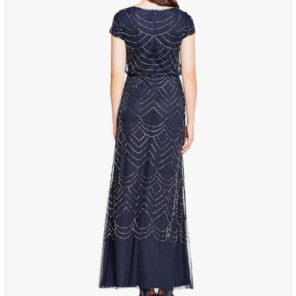 Adrianna Papell Formal Gold Beaded Navy Gown Classic Sz 4 - Picture 2 of 11